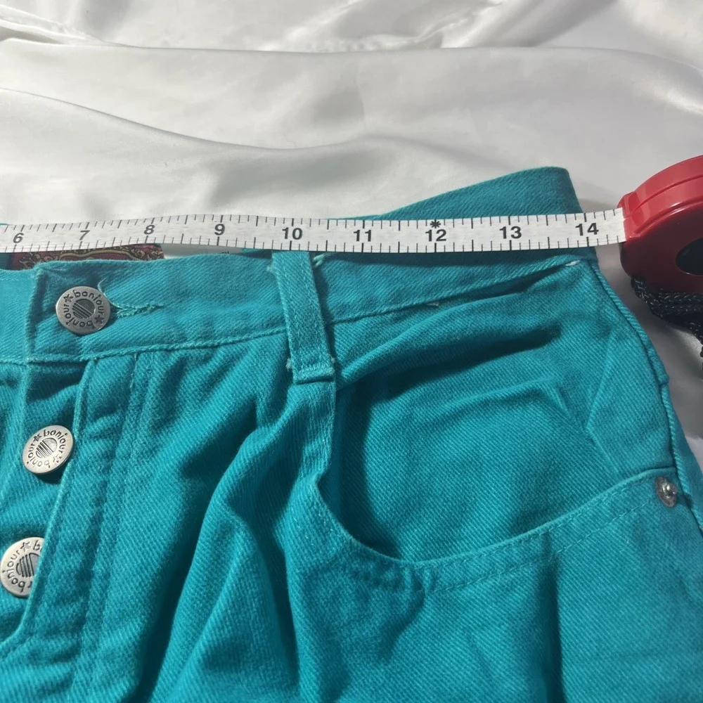 Vintage 90's Bonjour Women's Button Up Pants‎ Teal Green Size 13/14 100% Cotton